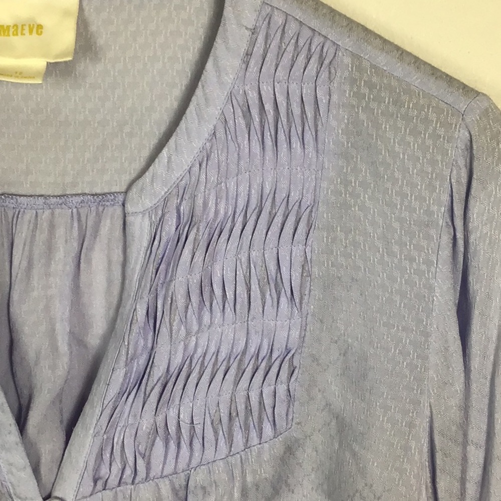 Anthropologie Maeve boho top light blue button front pintuck jacquard size 12 - Picture 2 of 8